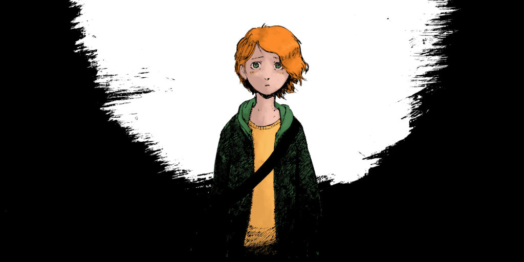 A comic panel from the graphic novel Sunny Side Down of Sunny starring in disbelief