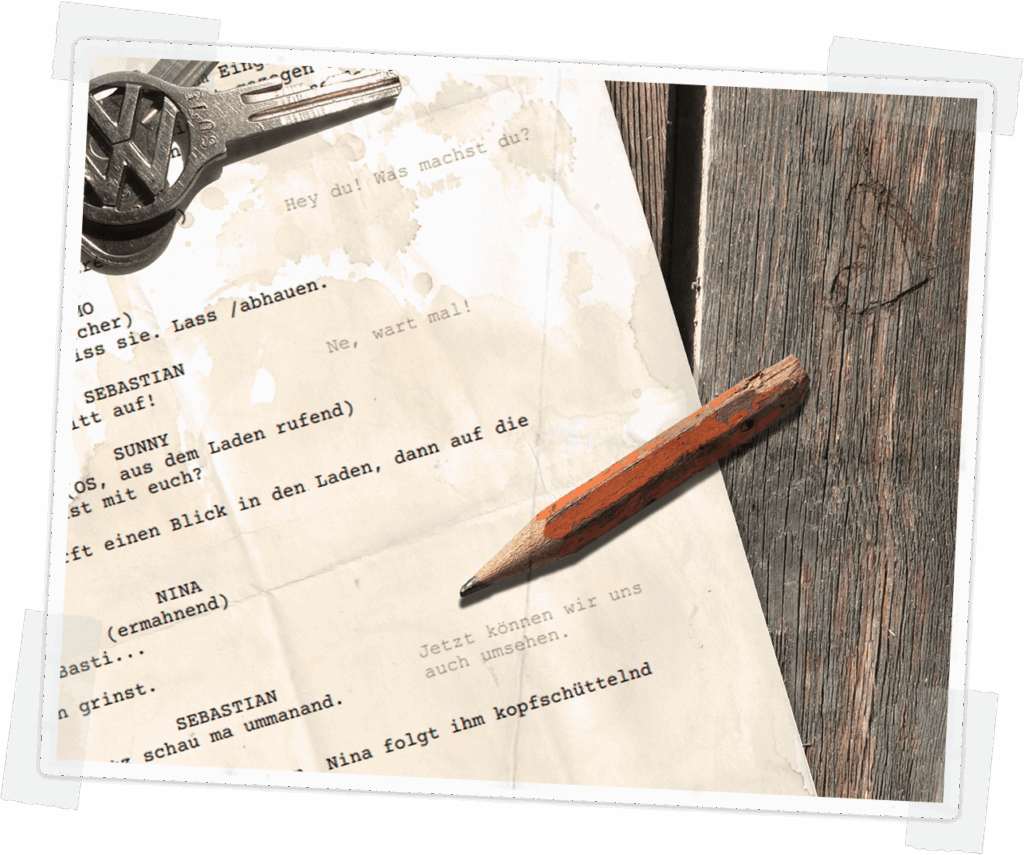 A screenplay on a rustic table