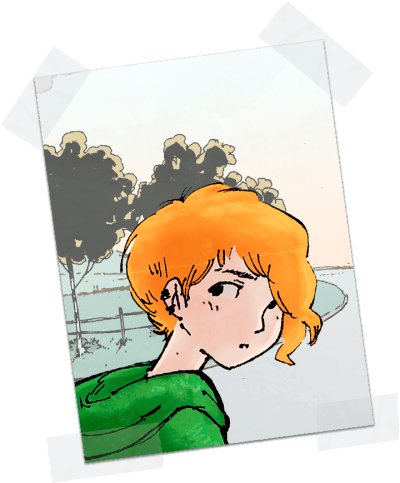 A comic panel from the graphic novel Sunny Side Down showing Sunny on a road
